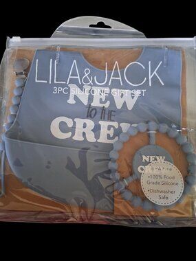 Lila & Jack 3PC Silicone Baby Gift Set Bib Teether Pacifier Clip Blue